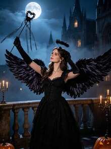 3pcs Halloween Black Angel Wings Costume Accessories, Party Dress Up Props, Gothic Style Role Play Adult Props - Multicolor - View 2
