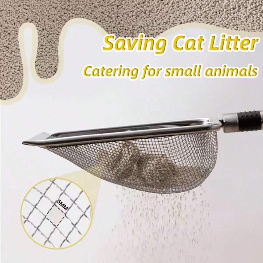 Stainless Steel Cat Litter Scoop, Easy To Clean Durable Pet Waste Scoop, Convenient For Cleaning Cat Feces - Silver - View 1
