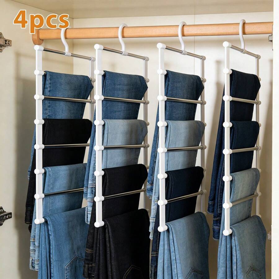1pc 7-Tier Stainless Steel Space-Saving Pants Rack, Non-Slip Storage Organizer, Suitable For Pants, Scarves And Ties, Multi-Functional Portable Closet Storage Hanger, Essential For Jeans Closet Organization, Apartment Necessity - Multicolor - View 1