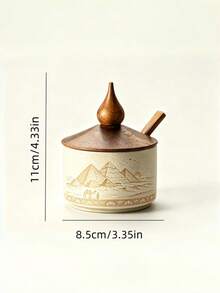 1pc Ceramic Seasoning Jar With Wooden Lid And Spoon, Stackable Exquisite Ceramic Jar/Container/Bowl For Storing Items, Suitable For Storing Sea Salt, Spices, Sugar, Etc., Ideal As Tabletop Decor Or Housewarming Gift - Multicolor - View 9