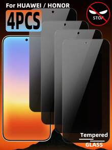 4pcs Privacy Tempered Glass Screen Protector, Compatible With Huawei/Honor, Anti-Spy, High Hardness, Anti-Peeping, Anti-Drop, Anti-Scratch, Anti-Fingerprint, Easy Installation, Phone Case Friendly - Black - View 107