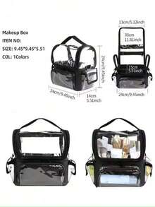 1pc Large Capacity Transparent Crossbody Makeup Bag, Toiletry Storage Organizer - Black - View 2