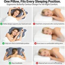Ergonomic Memory Foam Cervical Pillow Contour Design | Dual Heights Neck Uncomfortable Relief Support For Side Back Stomach Sleepers With Washable Breathable Pillowcase, Memory Foam Pillow Support Contour Bed Pillow, Ergo Pillow For Sleep Apnea - Grey - View 6