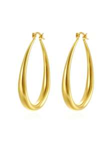 1pc European & American Style Thick Gradient Hollow Gold Hoop Earrings For Women, Face-Slimming, Versatile For Commute & Party, Light Color Difference, Luxury High-End Ear Jewelry - Gold - View 9