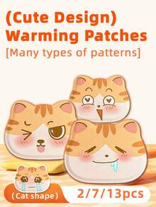 2/7/13pcs Cute Cartoon Cat-Shaped Warm Protective Gear, Full Body Continuous Warmth, Covering Waist, Abdomen, Legs, Shoulders, Suitable For Winter Warmth And Outdoor Cold Protection - Cat-shaped Heat Patch - View 2