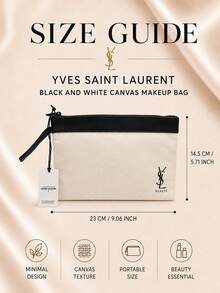 YSL Black And White Canvas Makeup Bag, 23*14.5cm, Sold Individually, Minimalist Contrast Design, Zipper Closure, Portable, Suitable For Daily Storage And Travel - Black and White - View 4
