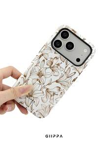 GIIPPA 1pc White Base With Gradient Brown Floral Pattern Design, Phone 18 Pro Max Phone Case, Compatible With Phone 17 Pro Max, 16 Pro Max, 15 Pro Max, Korean-Style High-End Fashion Fun Phone Case, Suitable For 11/12/13/14/15/16 Pro Max Plus, Elegant Design For Men And Women, Perfect Gift For Girlfriend On Christmas, Valentine's Day, Easter, Wedding Season And Birthday! - Brown - View 5