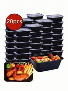 10pcs/30pcs Pre-Meal Food Containers, 450ml/750ml Curved Plastic Food Storage Boxes With Lids, Disposable Meal Prep Containers, Microwave/Dishwasher/Fridge, Kitchen Accessories - Black - View 16