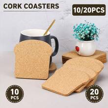 10/20pcs Bread-Shaped Cork Coasters, Heat-Insulating Non-Slip Toast Design Cup Mats For Home Coffee Mugs, Desktop Decoration, Universal Use - Khaki - View 1