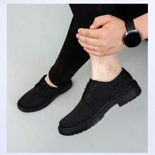 Men's Breathable Business Canvas Shoes, Lightweight Soft Sole, Casual Work Versatile Black Fabric Shoes - Black - View 5