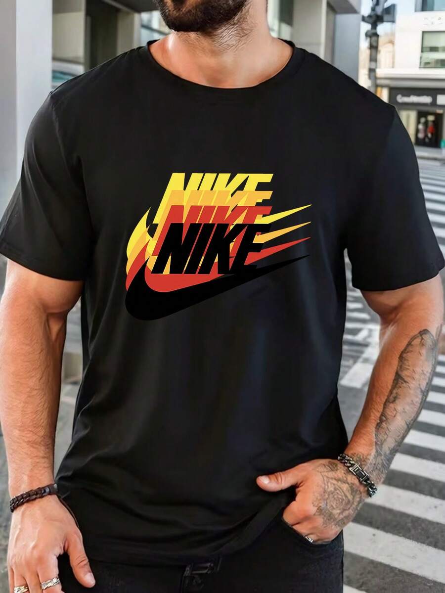 Men's Pure Cotton Short-Sleeve T-Shirt Casual Crew Neck Basic Tee Comfortable Breathable Daily Wear Summer Top - 黑色 - 查看 1