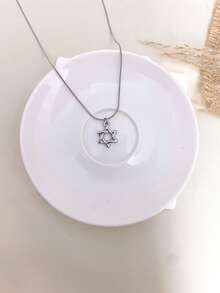1pc Stainless Steel Waterproof Non-Fading Gold/Silver Hexagram Star Of David Necklace, Collarbone Chain, Suitable For Women's Daily Wear, Christmas Gift - Star Of David Necklace - View 8