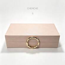 Set Of 2 Small & Large Ripple Textured PU Leather Jewelry Boxes With Gold Round Metal Handle, Luxury Cream White Lidded Accessory Organizer Storage Box For Bedroom Vanity Home Decor Gift - Baby Pink - View 11