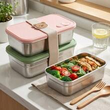 304 Stainless Steel Lunch Box, Bento Box Adult, Microwavable Lunch Containers, Leakproof Metal Lunch Box With Lid And Strap, Meal Prep Containers With Dividers, Salad Container For Lunch, Portable Travel Food Containers, School Student - Multicolor - View 4