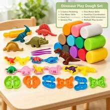 Children's Dinosaur Clay Set, Modeling Clay With Multiple Dinosaur Shaped Molds And Pressing Tools, Develops Children's Fine Motor Skills And Creative Ability. Suitable For Home Desktop Crafts, Outdoor Picnic Play, Parent-Child Interaction DIY, Perfect Gift For Christmas, Halloween, Birthday Party. - Multicolor - View 3