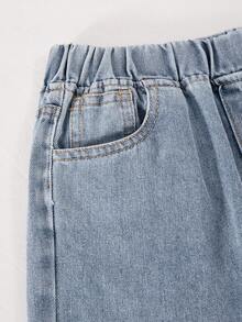 Boys' Simple Versatile Washable Casual Loose Fit Denim Jeans, Suitable For Summer And Daily Wear - Blue - View 3