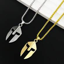 Men's Stainless Steel Spartan Warrior Helmet Pendant Necklace, Hip-Hop Mask Design, Long Chain, Suitable For Daily Wear, Qixi Festival Gift - Warrior Helmet Pendant - View 3