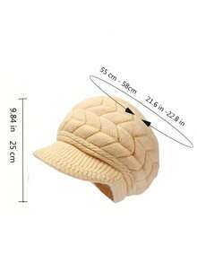 1pc Women's Soft Elastic Cable Knit Newsboy Cap, Short Brim Loose Warm Knitted Beanie, Windproof, Suitable For Daily Outdoor Travel, Autumn/Winter Accessory - Multicolor - View 7