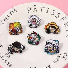 6pcs Anime "One Piece" Metal Enamel Brooches, Luffy & Zoro Version Cartoon Character Lapel Pins, Straw Hat Pirates Backpack & Jacket Decoration Collectibles - Multicolor - View 4