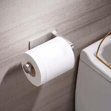 Wall-Mounted Drill-Free Toilet Roll Holder, Self-Adhesive Stainless Steel Toilet Roll Holder, Bathroom Storage Rack - Silver - View 4