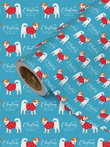 1 Roll Of Christmas Gift Wrapping Paper Featuring A Pattern Of Dogs Wearing Red Christmas Outfits;Perfect For Christmas Gift Wrapping,Holiday Party Decor,Home Festive Decoration,DIY Craft,Festive Favour Wrapping Dimensions: 43 Cm X 300 Cm. - A - View 1