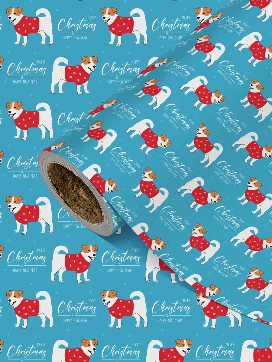 1 Roll Of Christmas Gift Wrapping Paper Featuring A Pattern Of Dogs Wearing Red Christmas Outfits;Perfect For Christmas Gift Wrapping,Holiday Party Decor,Home Festive Decoration,DIY Craft,Festive Favour Wrapping Dimensions: 43 Cm X 300 Cm. - A - View 1