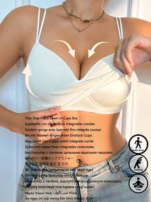 Women's Ivory Wire-Free Push-Up Bra, Ribbed Fixed Cups, Comfortable Anti-Slip Anti-Sag, Adjustable Straps, Soft Fashionable Everyday Lingerie - Beige - View 6