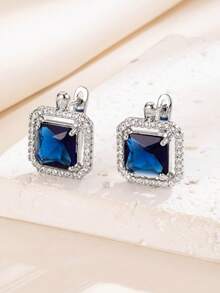 1 Pair Women's Elegant Square Halo Stud Earrings, Geometric Cube Cubic Zirconia Design, Multi-Color Options, Versatile For Evening Parties And Dates - Earrings - View 20
