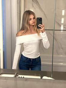 Autumn/Winter Knitted Ribbed Brushed Patchwork Thick Ribbed Slim Fit Fashion Elegant Long Sleeve Tight Outerwear Top White - White - View 3