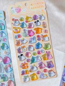 1/4pcs Cute Cartoon Summer Drink Fruit Popsicle Embossed Rhinestone Sticker Resin Crystal Kids Reward - Multicolor - View 7