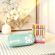Ins-Style Niche Pencil Case, Large Capacity Stationery Box For Students, Highly Attractive Multi-Layer Storage Bag And Box With Eye-Protection Fluorescent Pens, Cartoon Animal Design, Fluorescent Markers, Student Marker Pens, Colorful Planner Pens - Multicolor - View 11