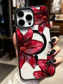 Minimalist Fashion MagSafe Phone Case With Black Lily Flower Pattern, Compatible With IPhone 18/18 Pro/18 Pro Max/17/17 Air/17 Pro/17 Pro Max/16/15/14 Pro Max/13/12/11, Shockproof Anti-Drop Full Coverage Phone Case With Magnetic Protection And Durable Design - Black 2 - View 4
