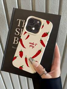 1pc White Spicy Red Chili Pepper Personalized Minimalist Anti-Fall Soft TPU Fashion Phone Case Full Coverage Anti-Fouling Protective Shell Compatible With Apple 17 16 15 14 13 12 11 Pro Max Air And Series - Multicolor - View 2
