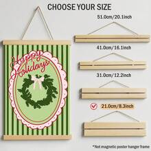 1pc Coquette Pink Bow Christmas Wreath Canvas Wall Art, Happy Holidays Poster Print, Vintage Preppy Green Striped Painting Picture Artwork, Cute Holiday Wall Decor For Girls Bedroom Home Unframed Or Framed/Wooden Hanging - Pattern - View 14