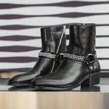 Men's High Heel Chelsea Boots With Double Elastic And Side Zipper - Black - View 6