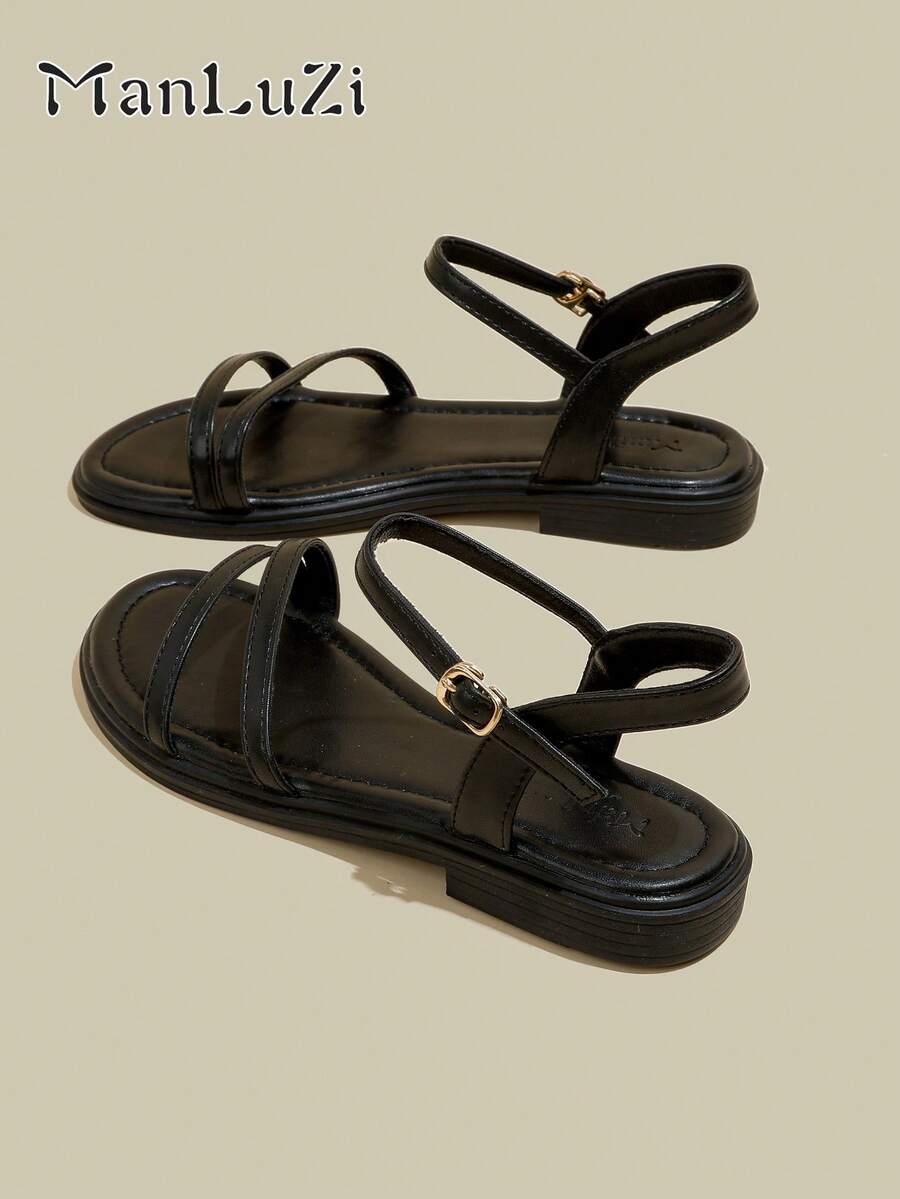 ManLuZi Women Flat Sandals - Hitam - View 1