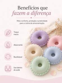 Kit 6 Rosquinhas de Amamentação Absorventes para Seios em Algodão Reutilizáveis - Multicolorido - Visão 3
