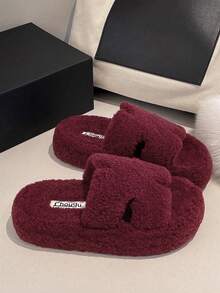Women's New Winter Thick Sole Fur Slippers, Outdoor Wear, Autumn New Fairy Style Petite Slouchy Height-Increasing Slippers, Spring/Autumn Indoor Home Office Slippers, 4CM - Red - View 1