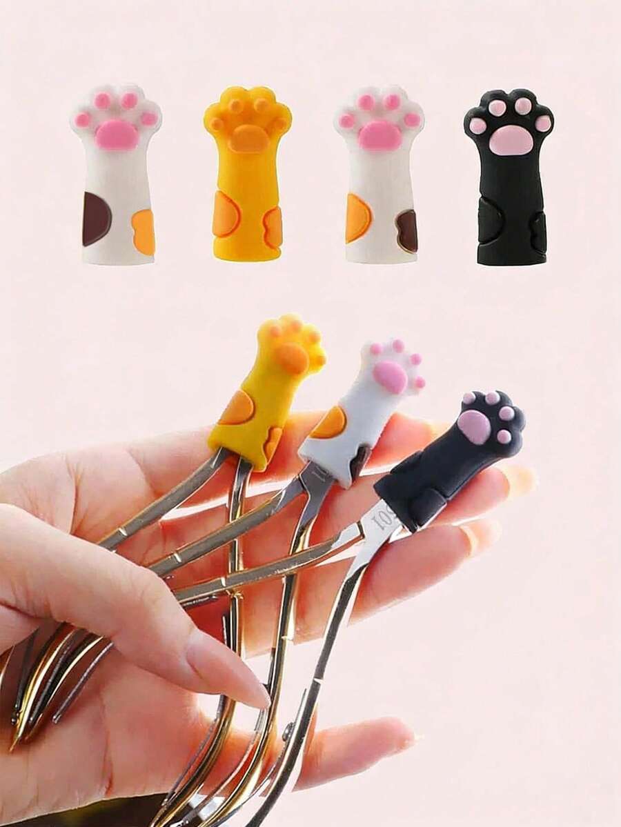 1pc Random Color Cute Cat Paw Nail Protector, Practical Anti-Drop Nail Tool Silicone Cap - Multicolor - View 1