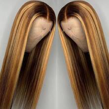 13x6 34Inch Ombre Highlight Straight Lace Front Wig 200% Density #4/27 Piano Color Honey Blonde Brown Wig Blended Hair Wig 13X4 Transparent Lace Frontal Wig For Women Pre Cut Lace Wear And GO Glueless Wig Pre Plucked Balayage 5x5 4x4 Lace Closure Wig - SP4/27 - View 3