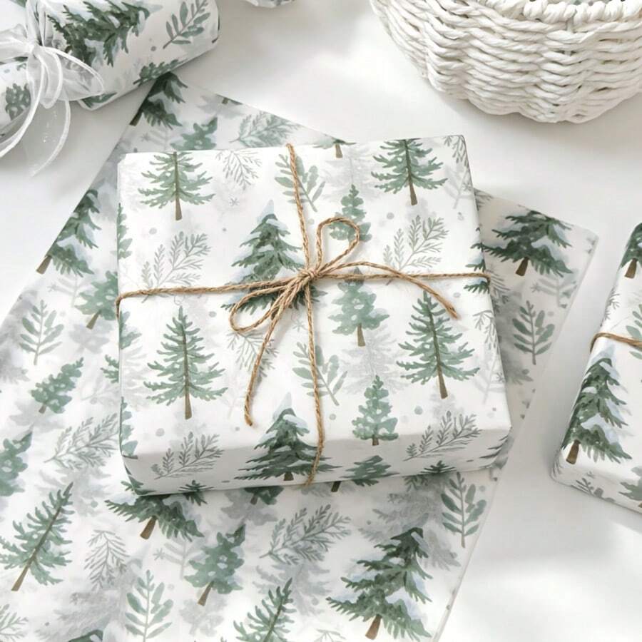 60/30/10 Sheets Mori Style Christmas Pine Tree Pattern Tissue Paper, 20*14 Inch Gift Wrapping Paper, Suitable For Christmas Decoration, Wedding, Thanksgiving, Birthday Gift Wrapping, Bouquet Wrapping, Gift Bag Filler And Party Gifts - Multicolor - View 1