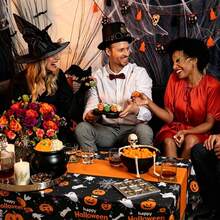 3 Packs/1-Pack Halloween Tablecloth, Disposable Plastic Tablecloth (54"X108") | Halloween Pumpkin Party Table Decorations, Suitable For Indoor And Outdoor Use - Multicolor - View 7