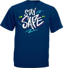 Stay T-Shirt, Never Forget About Safety Shirt, Unisex Adults,Unisex Pure Cotton T-Shirt, Plus Size, Suitable For Slightly Overweight Individuals. - Black - View 4