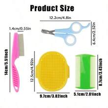4pcs Small Animal Grooming Set, Includes Nail Clippers/Double-Sided Bath Brush And Tools, Suitable For Rabbits, Guinea Pigs And Hamsters Care. - Multicolor - View 2