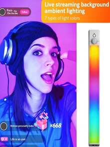 3pcs Human Body Sensing RGB LED Atmosphere Light Bar, Magnetic Rechargeable Color Gradient Light, Multi‑Mode Gaming Desk Closet Cabinet Bedroom Decor Night Light - RGB LED Strip Light - View 3