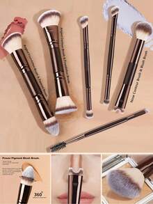 19 PCS Double-Ended Makeup Brush Set With Case Professional Foundation Powder Concealers Eyeshadow Blush Soft Bristles - Khaki - View 2