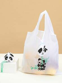 可愛卡通動物造型可折疊購物袋，方便折疊，適合購物，大容量，易折疊收納，攜帶方便 - 白色 - 查看 3
