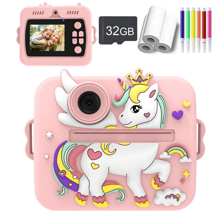 Kids Camera Toy, Instant Camera For Children, Birthday Gift For Girls 3-12 Years Old, Can Record Video, Doodle Photos, Fun Interactive, Comes With Exquisite Gift Box, Ideal Toy For Kids, Back To School Gift, Christmas Gift - Pink