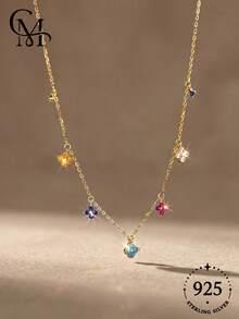 1 Pair 925 Sterling Silver Colorful Floral Necklace, Minimalist Elegant, Suitable For Daily Wear, Parties Or Valentine's Day Gift - Style 6 - View 2
