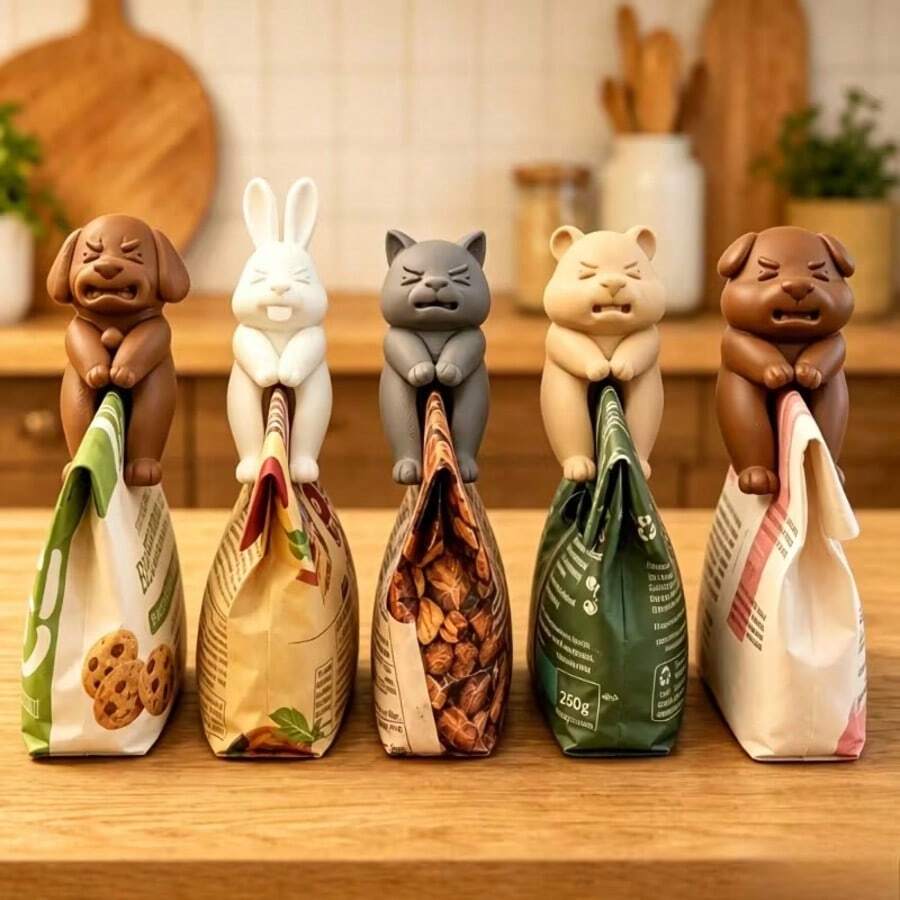 5pcs 3D Printed Cute Pet Seal Clips - Freshness Keeper, Not Just For Snack Bags! Can Also Clip Bills, Fresh-Keeping Bags, Coffee Bags, And Serve As Desktop Memo Clips, Photo Clips, Convenient For Kitchen, Desk, Tea Table Use - Multicolor - View 1